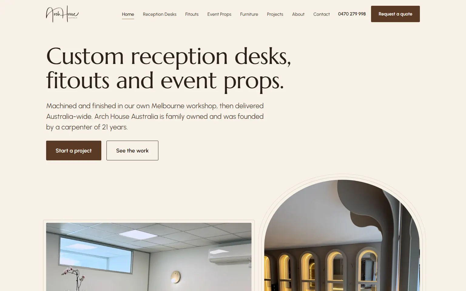Screenshot of the Arch House Australia home page