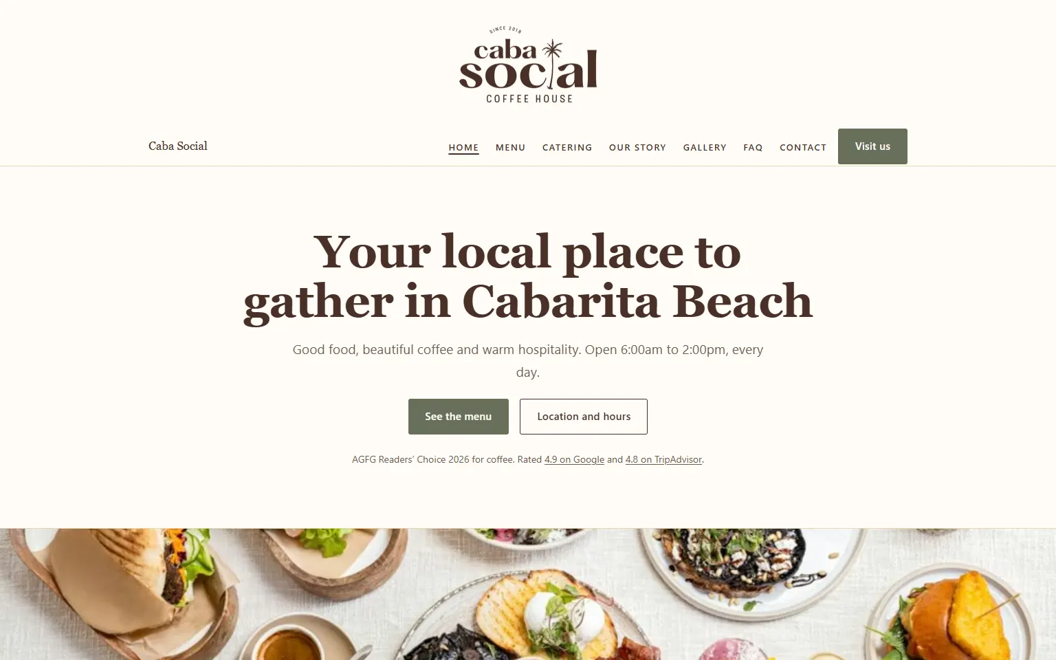 Screenshot of the Caba Social Coffee House home page