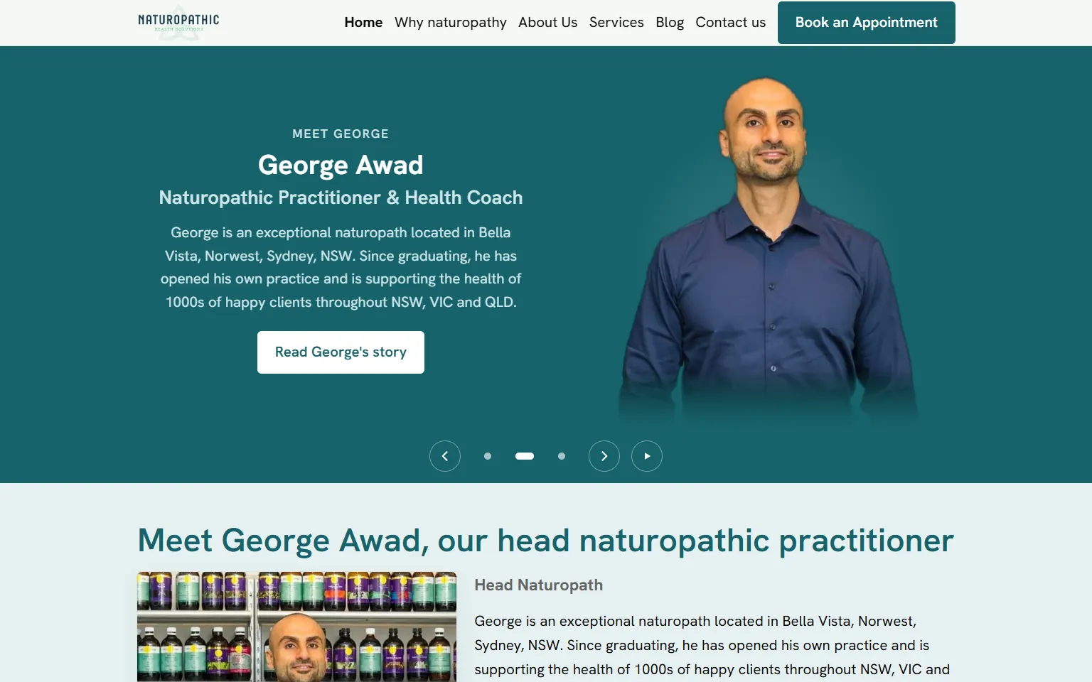Screenshot of the Naturopathic Health Solutions home page